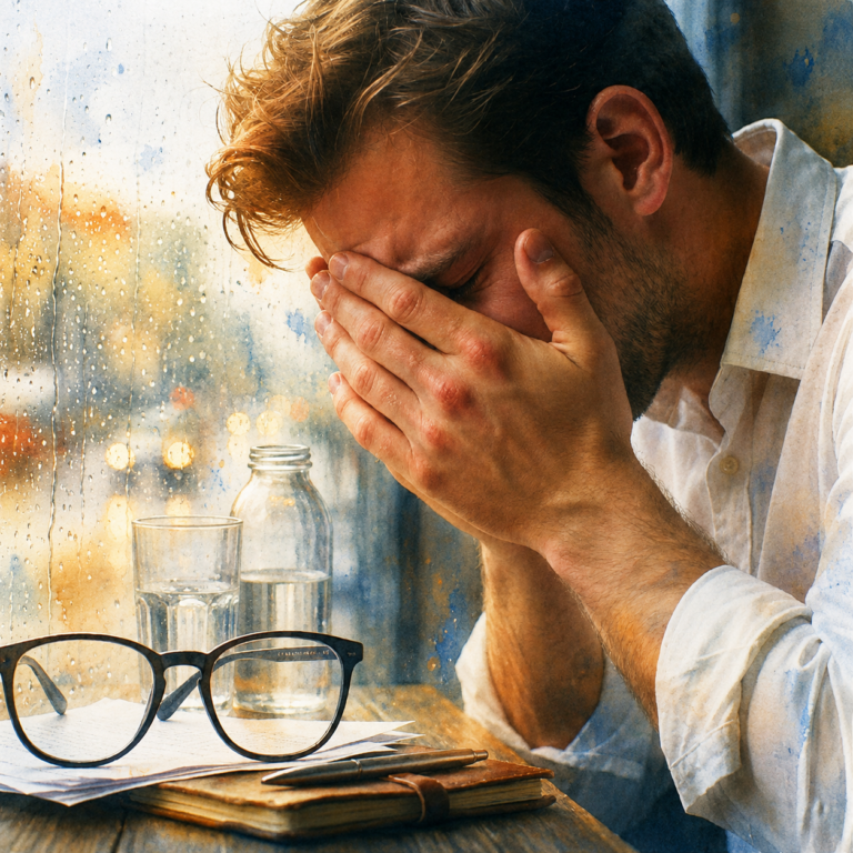 homme pleurant le visage entre ses mains